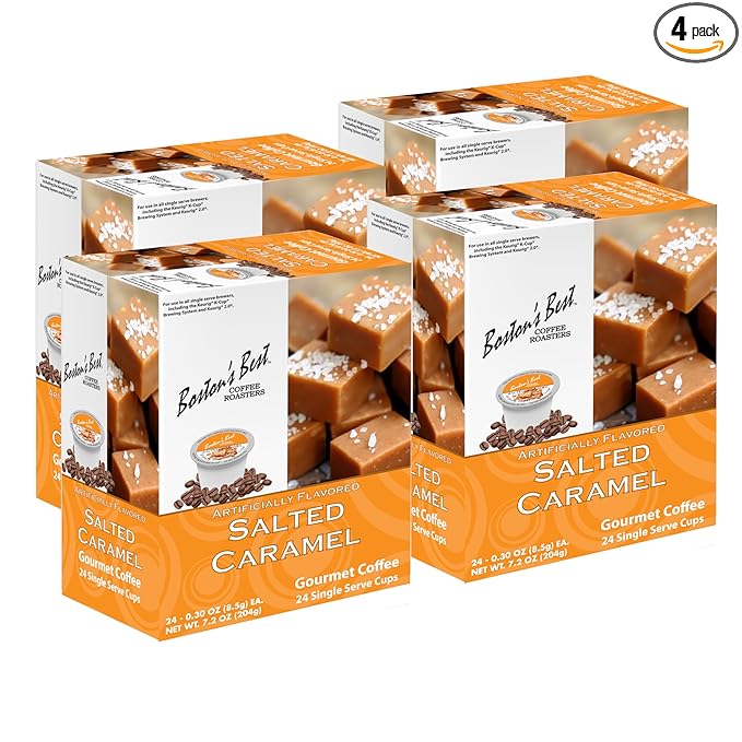 Boston’s Best - Salted Caramel Flavored Delicious Gourmet Coffee Compatible with Keurig Coffee Maker 24 Count (Pack of 4)