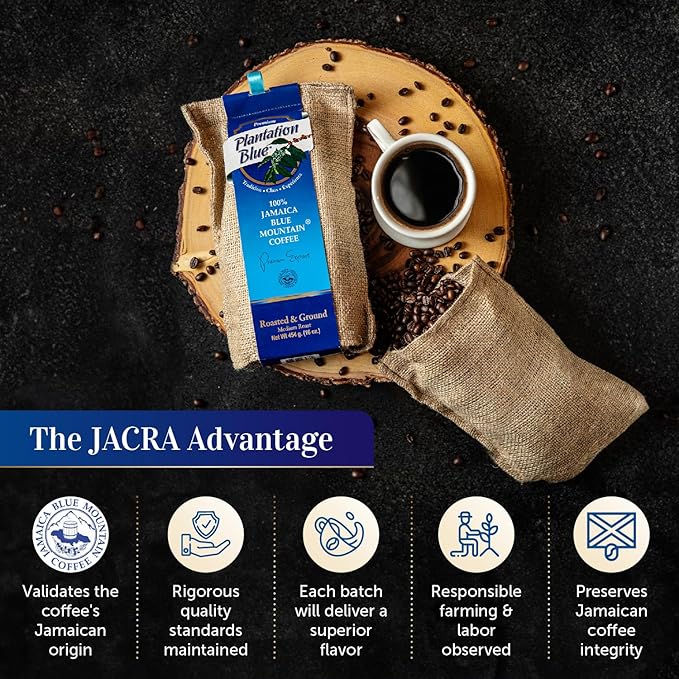Plantation Blue 1lb Ground + 8oz Whole Beans Medium Roast Jamaica Blue Mountain Coffee Bundle