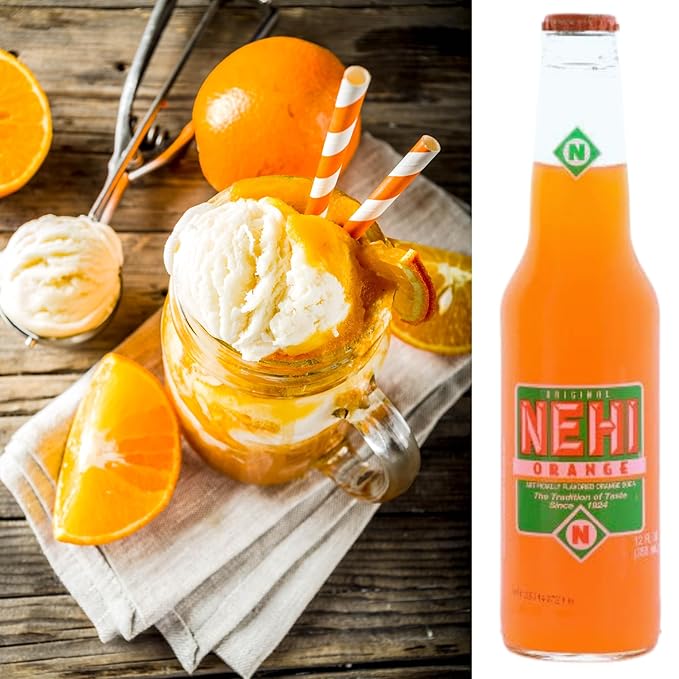 Nehi Orange Soda | Real Cane Sugar | Caffeine Free | Throwback Retro Bottle | 12 oz Glass Bottles with Crazy Soda Pop Bottle Opener (6 Pack)