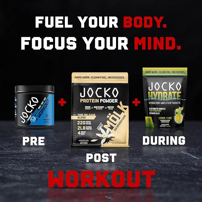 Jocko Fuel Ultimate Pre Workout Powder - Pre-Workout Energy Powder Drink for Men &amp Women - High Stim Sugar-Free Nootropic Blend to Support Muscle Pump Energy &amp Recovery 200mg Caffeine Blue R