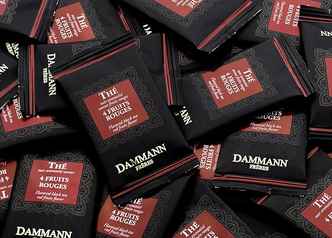Dammann Freres Sachets Quatre Fruits Rouges Tea Bags Premium Gourmet French Black Tea Blend Strawberry Cherry Raspberry Red Currant Flavors Individually Wrapped 24 Count (Single Pack)