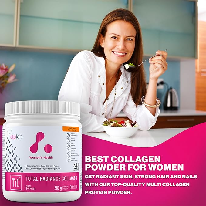 ATP LAB Total Radiance Collagen - Peach Mango Flavor 360g - Collagen Peptides Powder for Women - Hydrolyzed Collagen Protein Supplement with Biotin