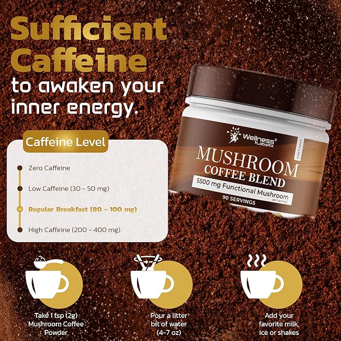 Mushroom Coffee 90 Servings Organic Mushrooms Instant Coffea Great Tasting Colombian Keto Coffee 7 Superfood Mishrooms Lions Mane Chaga Reishi Cordyceps Maitake Shiitake and Turkey Tail