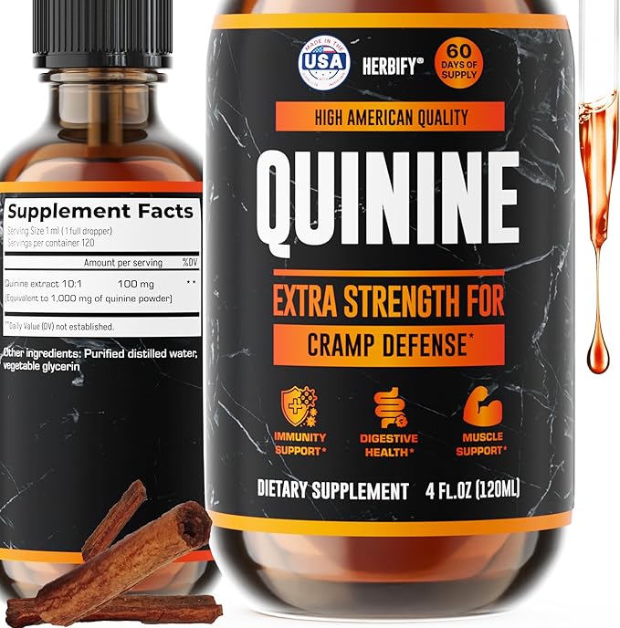 HERBIFY Quinine Tincture - Quinine Liquid Extract for Healthy Digestion - Quinine Cinchona Supplement for Better Absorption - US Made Product - for Men &amp Women 4oz (120ml)