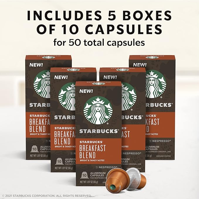 Starbucks by Nespresso Original Line Medium Roast Breakfast Blend Coffee 50-count Espresso Pods