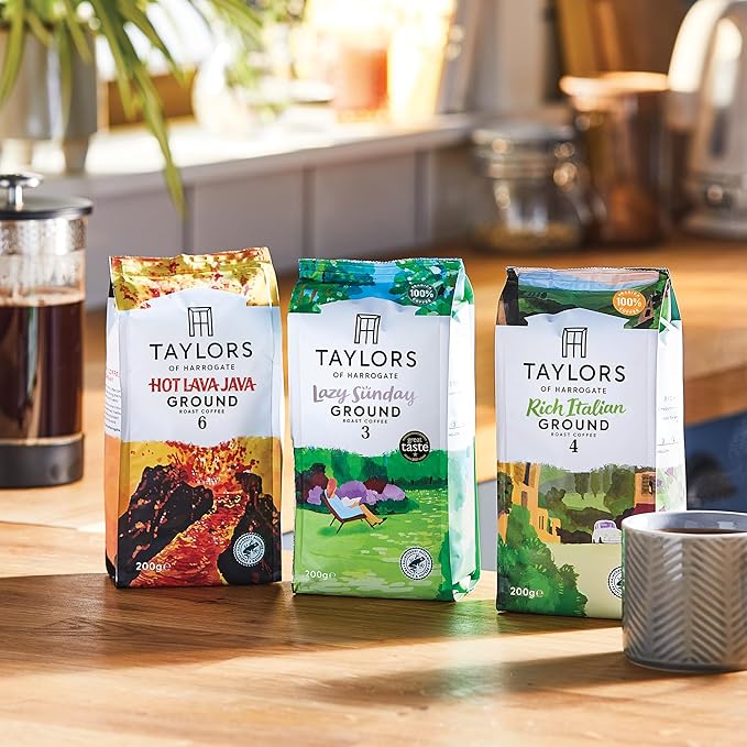 Taylors of Harrogate Hot Lava Java Ground Coffee 200 g (Pack of 6 - Total 1.2kg)