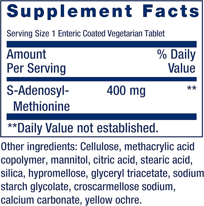 Life Extension Same S-Adenosyl-Methionine 400 mg Best-Selling Mood Health Liver Health and Joint Support Supplement Non-GMO Vegetarian Gluten Free 60 enteric-Coated Tablets