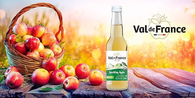 Val de France Non-Alcoholic Reduced Calorie Organic and OU Kosher Sparkling Juice (Apple) 11.2 Fl Oz (Pack of 12)