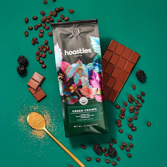 Hoasties Coffee Green Crown - USDA Organic Medium Roast Whole Bean Coffee 100% Colombian Arabica Pesticide &amp Chemical-Free 16 oz