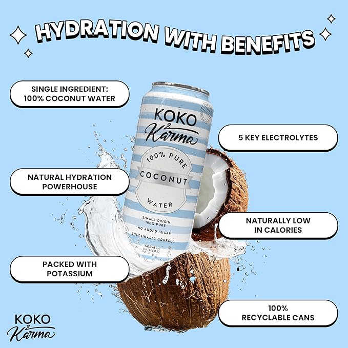 Koko &amp Karma Pure Coconut Water - All Natural No Added Sugars No Preservatives (12 Pack) (16.9 Fl Oz (Pack of 12) Pure Coconut Water)