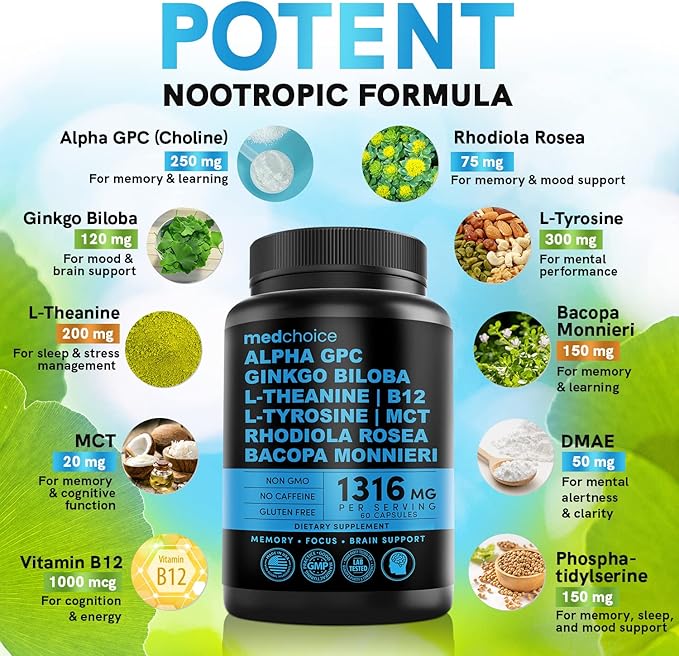 MEDCHOICE Sleep Melatonin (90ct) Turmeric &amp Ginger (240ct) and Nootropic Brain (120ct) Supplement Bundle - Wellness Trio for Brain Sleep &amp Immune Support - Vegan Non-GMO Gluten-Free