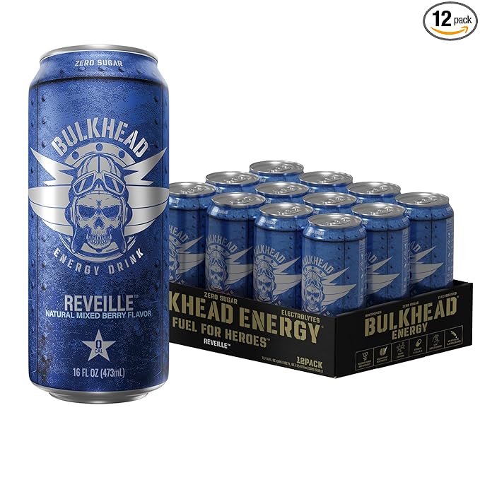Reveille Blueberry Energy Drink (12 Pack) - Citrus Mixed Berry Nootropic Drink - Zero Sugar Energy Drinks w/ 300mg Caffeine &amp Vitamins - Power Drinks for First Responders Athletes Veterans