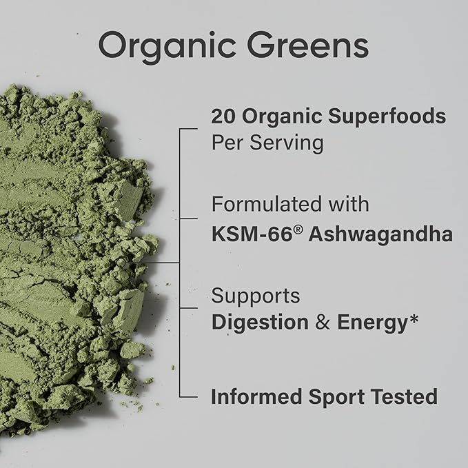 Sports Research® Organic Greens Superfood Powder w/Spirulina &amp Chlorella Adaptogens Enzymes Probiotics &amp 8 VIT Bs &amp Creatine Monohydrate &amp Collagen eptides Unflavored Hydrolyzed T