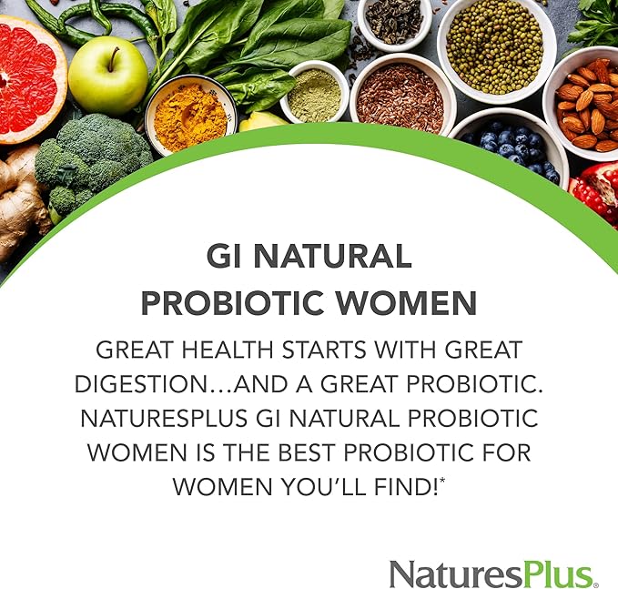 NaturesPlus GI Natural Probiotic Women - 30 Capsules - Digestive &amp Immune Support Urinary Tract Health - Includes Cranberry - Gluten Free - 30 Servings