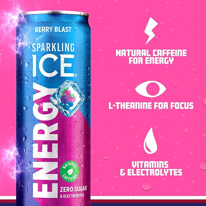Sparkling Ice Energy Berry Blast 12Pk. Energy Drinks with Vitamins + Antioxidants Zero Sugar. 12 fl oz cans.