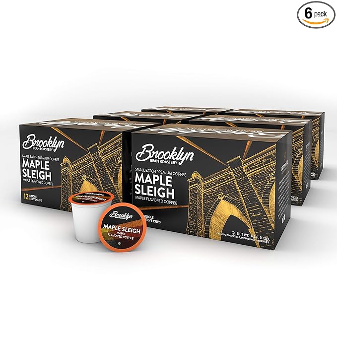 Brooklyn Beans Maple Flavored Maple Sleigh Gourmet Coffee Pods Compatible with 2.0 Keurig Coffee Pods Brewer 72 Count