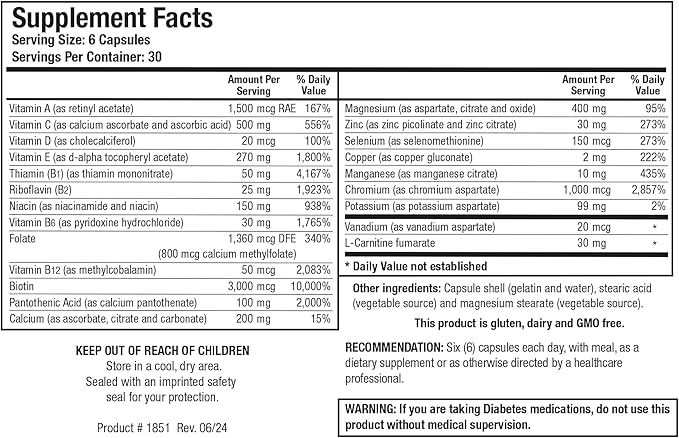 Biotics Research GlucoBalance Chromium Vanadium L carnitine Supplement Supports Metabolic Health and Maintain Healthy Blood Lipid Levels - 180 Capsules