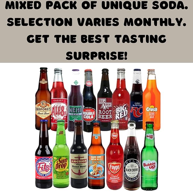 Surprise Variety Premium Craft Soda Sampler | Glass Bottle Pack from Around USA | Includes Crazy Pop Bottle Opener (6 Pack)