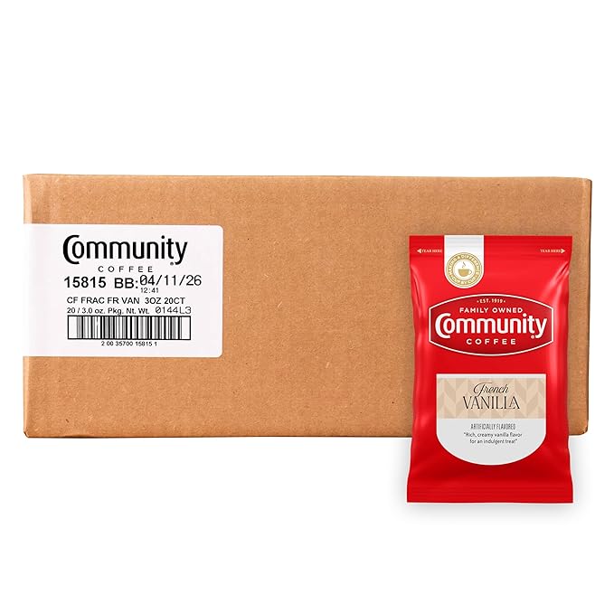 Community Coffee French Vanilla Flavored Medium Roast Pre-Measured Coffee Packs 3.0 Ounce Each (Box of 20)