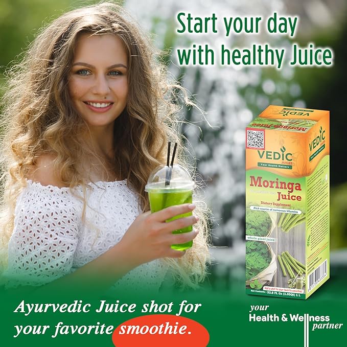 Vedic Moringa Juice Energy Plus - Multivitamin and Antioxidant Drink - Natural Leaf Plant Protein - 33.8oz Ideal for Daily Use