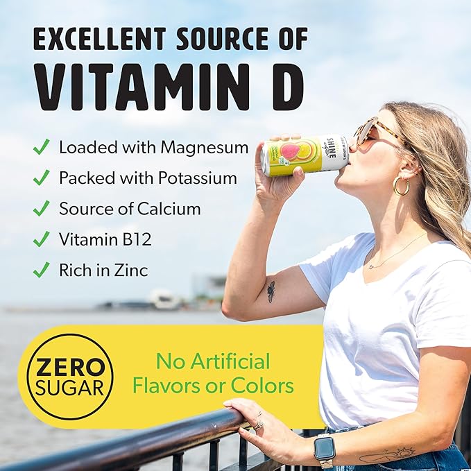 Shine Water Tropical Lemonade Vitamin D Electrolyte Drinks 12-Pack Sugar Free Flavored Water with Magnesium Zinc &amp Antioxidants Low Calorie Hydration Beverage Plant-Based Vitamin Water Zero Su