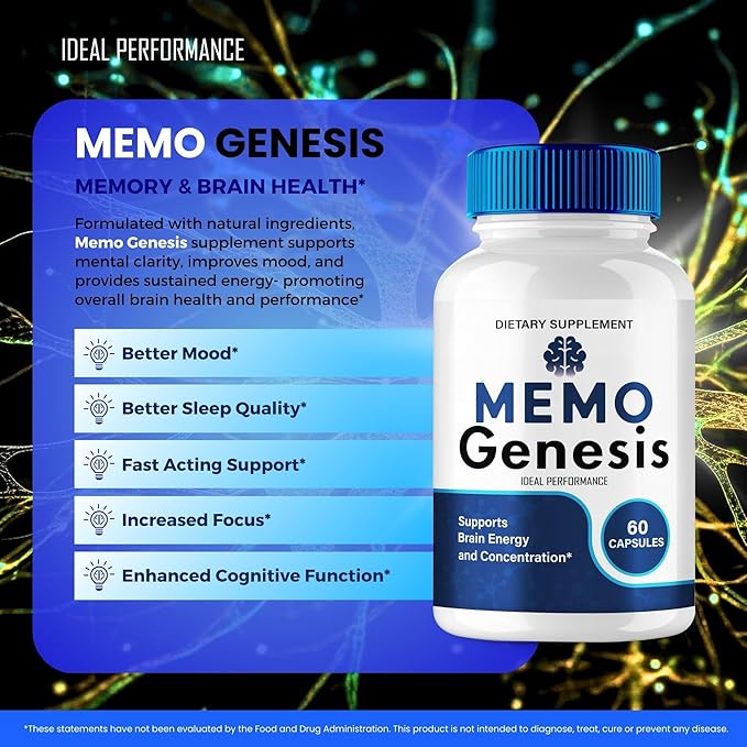 Memo Genesis Capsule Official Memo Genesis Reviews Brain &amp Memory Supplement Pills Advanced Formula Nootropic Pills Brain Health Support &amp Cognitive Health MemoGenesis Capsules (3 Pack)