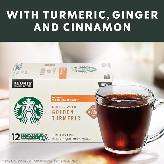 Starbucks Medium Roast K-Cup Coffee Pods with Golden Turmeric — for Keurig Brewers — 4 boxes (48 pods total)