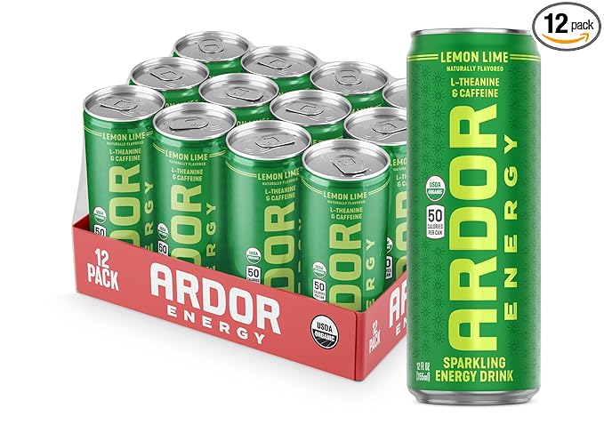 ARDOR ENERGY Natural Sparkling Energy Drink with 100mg Natural Caffeine &amp 200mg L-Theanine from Organic Green Tea for Smooth Energy &amp Focus | Healthy Energy Drink | Made with Real Fruit Juice
