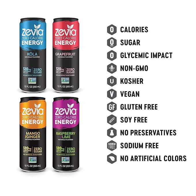 Zevia Zero Calorie Soda Variety Pack Ginger Root Beer &amp Energy Drink (36 Cans)