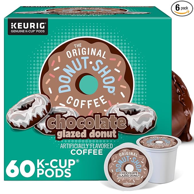 The Original Donut Shop Coffee Chocolate Glazed Donut Keurig Single-Serve K-Cup Pods Medium Roast Coffee 60 Count (6 Packs of 10)