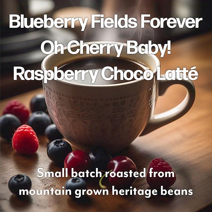 Maud's Blueberry Cherry &amp Raspberry Chocolate Flavored Pods Bundle 54 ct Medium Roast Flavored Coffee in Single Serve Pods – 100% Arabica Coffee Compatible with Keurig K Cups Maker