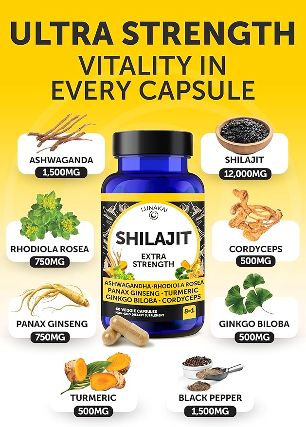 Lunakai USA Made Collagen Gummies &amp Shilajit Capsules Bundle - Hair Skin Nails and Energy Support