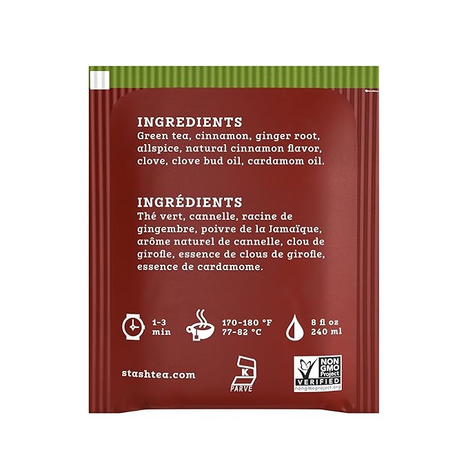 Stash Tea Chai Green Tea - Caffeinated Non-GMO Project Verified Premium Tea with No Artificial Ingredients 20 Count (Pack of 6) - 120 Bags Total