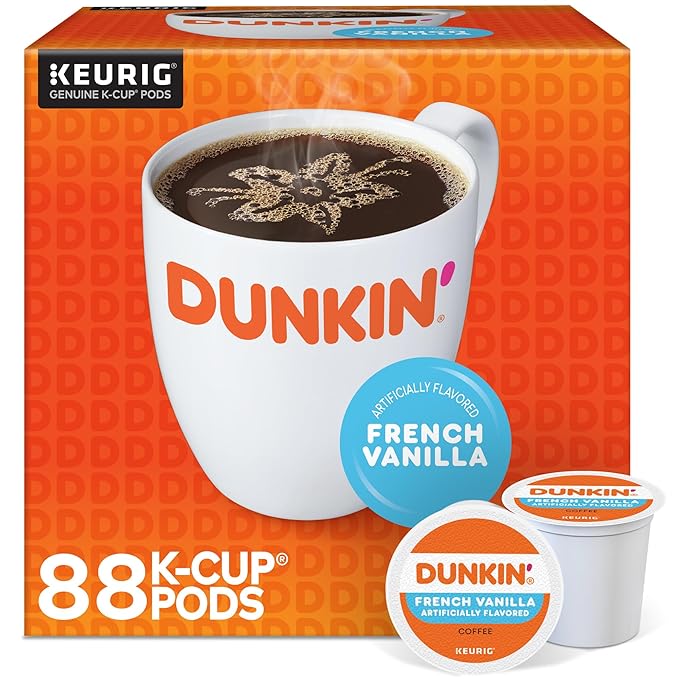 Dunkin' Donuts French Vanilla Keurig Single Serve K-Cup Pods Light Roast 22 Pods Per Pack Case Of 4 Packs
