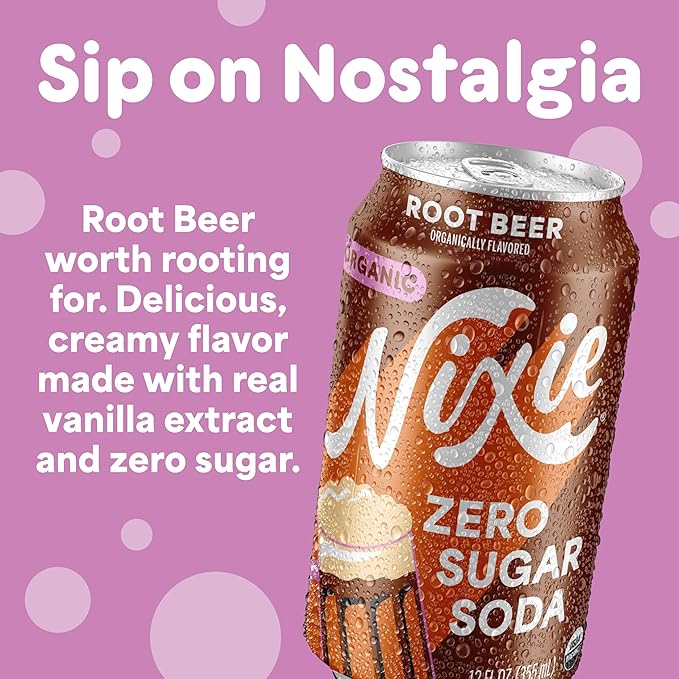 Nixie Organic Zero Sugar Soda Root Beer Healthy Soda Pop Non-GMO 0 Sugar 0 Calories Caffeine Free 12oz Cans (12 Pack)