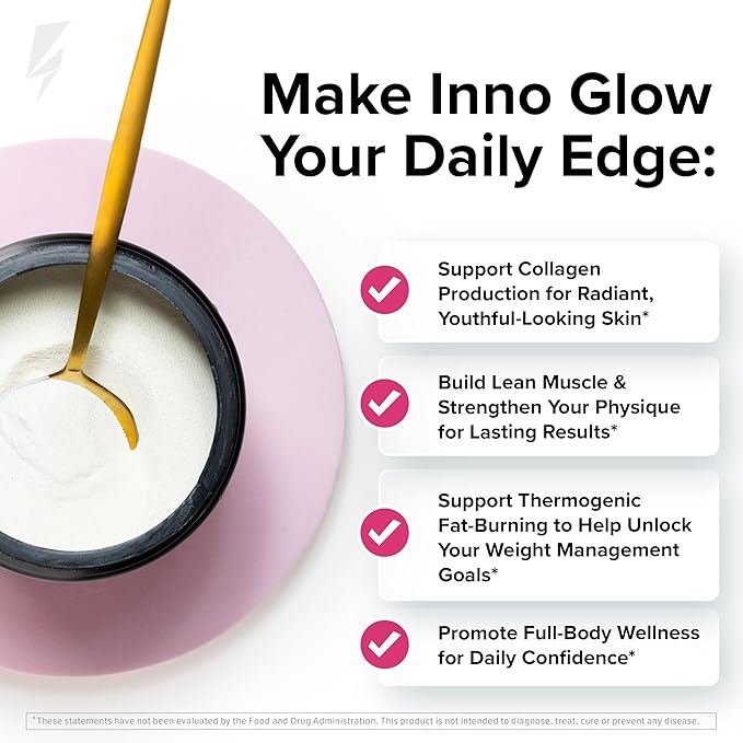 InnoSupps InnoGlow Multi Collagen Peptides Powder for Weight Loss - Thermogenic Fat Burner and Anti Aging Collagen Powder for Women - Hair Skin Nails Joint Support - 20 Servings (Watermelon)