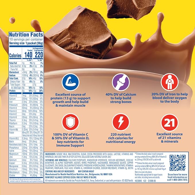 Carnation Breakfast Essentials Powder Drink Mix Rich Milk Chocolate 10 Count Box of 1.26 Ounce Packets (Pack of 6)
