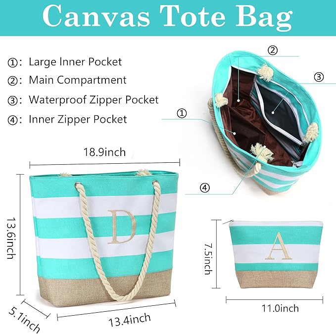 YOOLIFE Beach Bags for Women - Travel Canvas Beach Tote Pool Waterproof Bag Travel Essentials Gifts for Women Birthday
