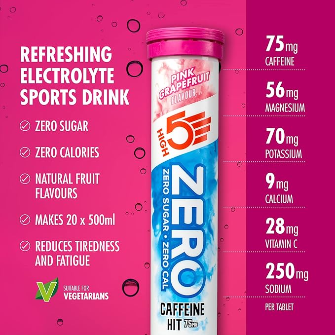 HIGH5 Zero Extreme Stimulant and Caffeine Drink Tabs - 8 x 20 Tablet Tube Pink Grapefruit