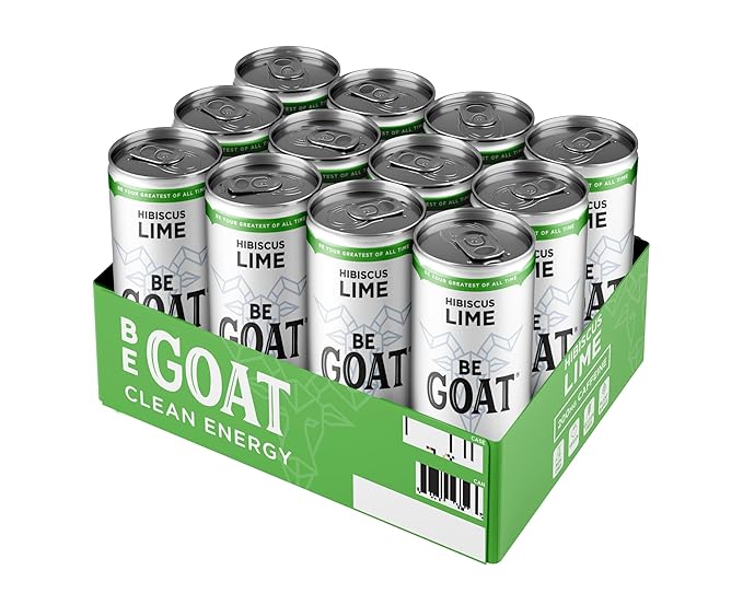 BeGOAT Clean Energy | Hibiscus Lime | 6 Ingredients Plant-Based Non-GMO Vegan | 200mg Natural Caffeine | 12 fl oz Cans (Pack of 12)
