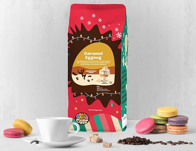 Crazy Cups Flavored Ground Eggnog Coffee Caramel Eggnog in 10 oz Bag 3 Pack