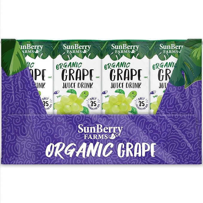 Sunberry Farms Organic Grape Juice Drink – 32 Pack (6.75 fl oz Each) | USDA Organic | No Sugar Added | Gluten-Free | GMO-Free | Preservative Free | Excellent Source of Vitamin C
