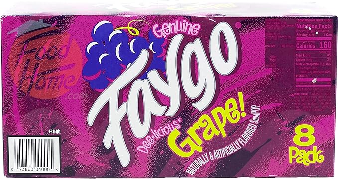 Faygo Grape! flavored soda pop. 8-pack 12-fl. oz. cans in box (6)