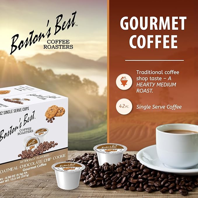 Boston’s Best - Oatmeal Chocolate Chip Cookie Flavored Coffee Blend Dessert Gourmet Compatible with Keurig Coffee Maker 1 Count (42 Single Serve Medium Roast Cups)