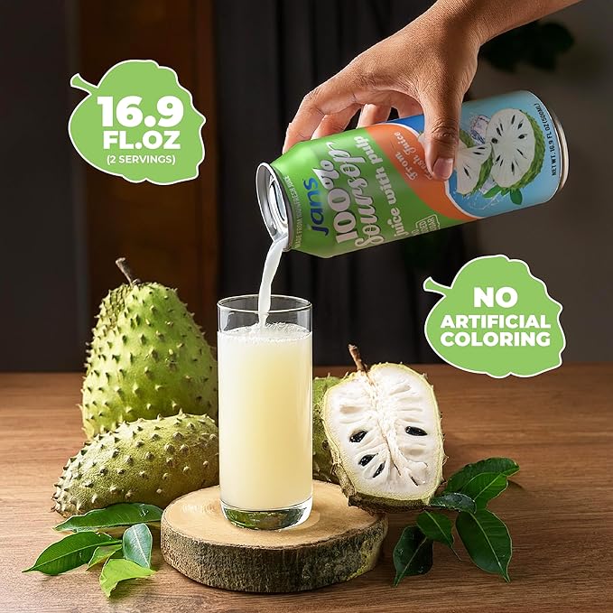 JANS 100% Soursop Juice with Pulp (16.9 oz Pack of 12) NO Sugar Added Pure Guanabana Graviola Fresh from Juice Not From Concentrate