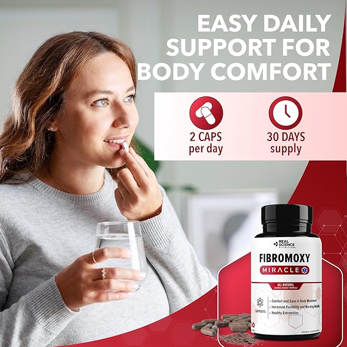 Real Science Fibromoxy Miracle – All Natural Fibromyalgia Relief Supplement for Pain Stiffness &amp Fatigue with Vitamins B6 B12 C D K + Nitric Oxide Support – Neurological &amp Circulatory Aid