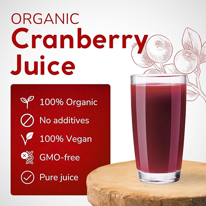 Organic Cranberry Juice Box 101.4 Fl Oz | Pure Fruit Juice Not From Concentrate | Organic Vegan Non-GMO | No Added Sugar Easy-Pour Tap Packaging