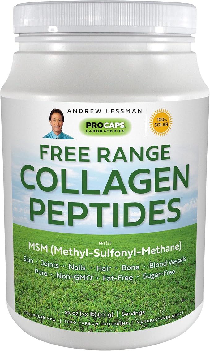 ANDREW LESSMAN Free Range Collagen Peptides Powder 60 Servings - Supports Smooth Soft Skin Comfortable Joints. Pure. Super Soluble. Unflavored. No Sugar. No Additives.