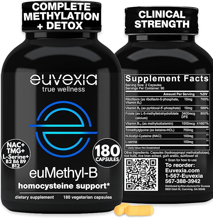 Methylated B Complex Vitamins Riboflavin B6 B12 Folate L-Serine NAC &amp TMG Supplements Brain Heart MTHFR Immune Support - Methylated Multivitamin L Methylfolate Active 5-MTHF (180) Dr Ekberg euMeth
