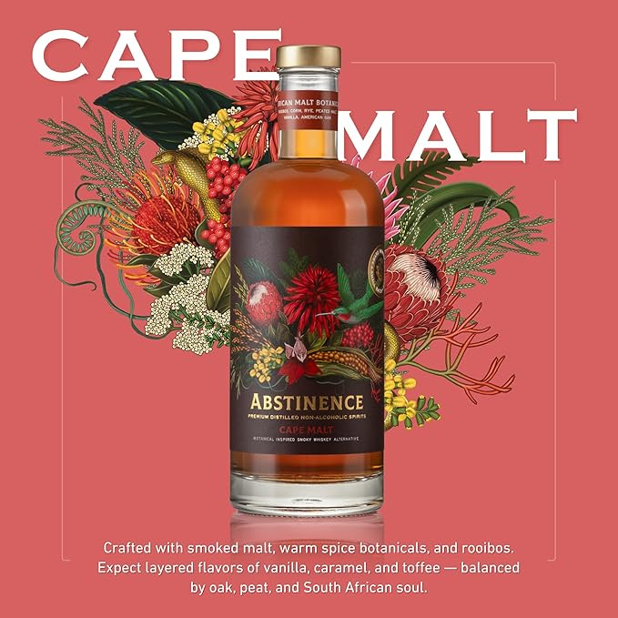 Abstinence Cape Malt Whiskey Alternative 750ml Award-Winning Non Alcoholic Spirit South African Twist Blend of Spice Botanicals with Smokey Flavor Zero Proof Mocktail